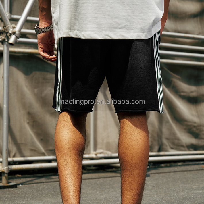Light Wash 2024 Summer Side Stripe French Terry Cotton Running Vintage Weaving Shorts