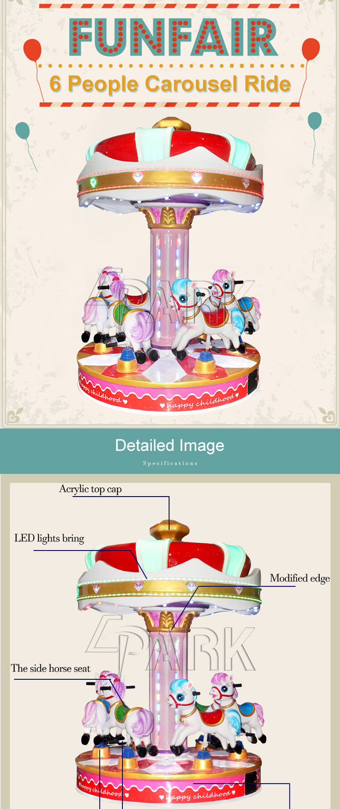 Amusement Kiddie Ride Carousel Easy Moved Merry - Go - Round With Led Lights