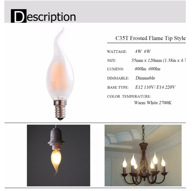 B35 C35 LED Filament Bulb Milky , Decoration Dimmable LED Candle Bulbs 4W 110V 240V