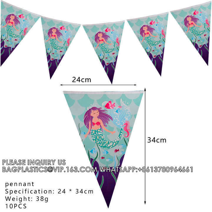 Party Supplies Set Mermaid Series Tableware Banner Mask Decoration Cake Topper Gift Bag Kids Paper Toy Birthday