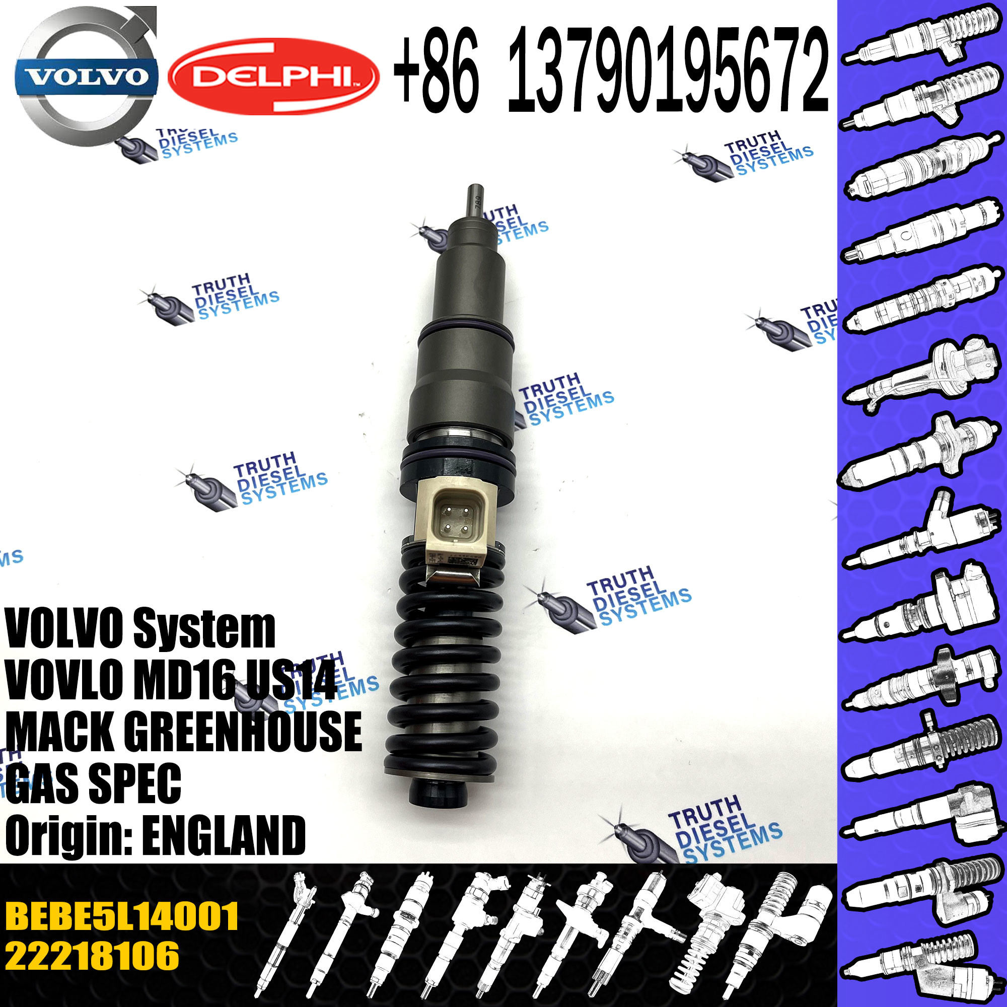 Diesel Fuel Injector 22218106 BEBE5L14001 BEBE5L12001 BEBE5L14101 2271795 E3.5 for VOLV MD16 US14 GREENHOUSE GAS