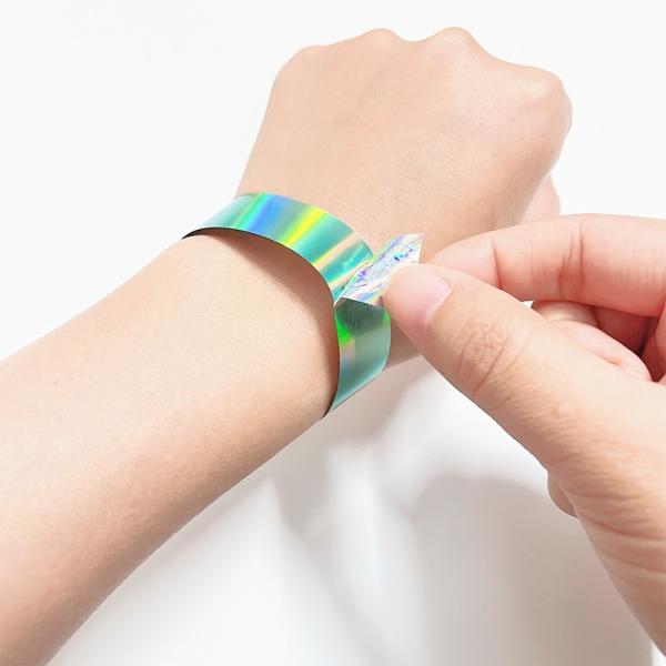 Quality Disposable Adjustable Neon Rainbow Laser Glitter Festival Bracelets For Unisex Event Concert for sale
