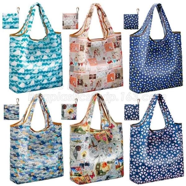 ECO Friendly nylon foldable reusable grocery bag 5 cute designs folding shopping