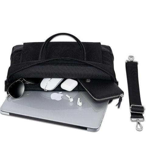 Black Laptop Messenger Bag , Business Laptop Briefcase With Detachable Shoulder