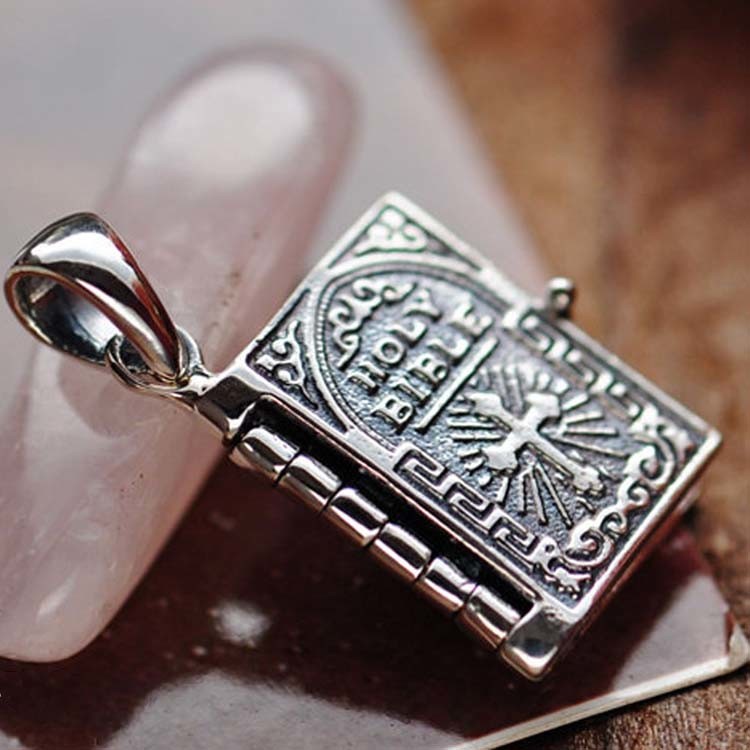 Sterling 925 Silver Holy Bible Pendant Men Women Retro Necklace (003967W)