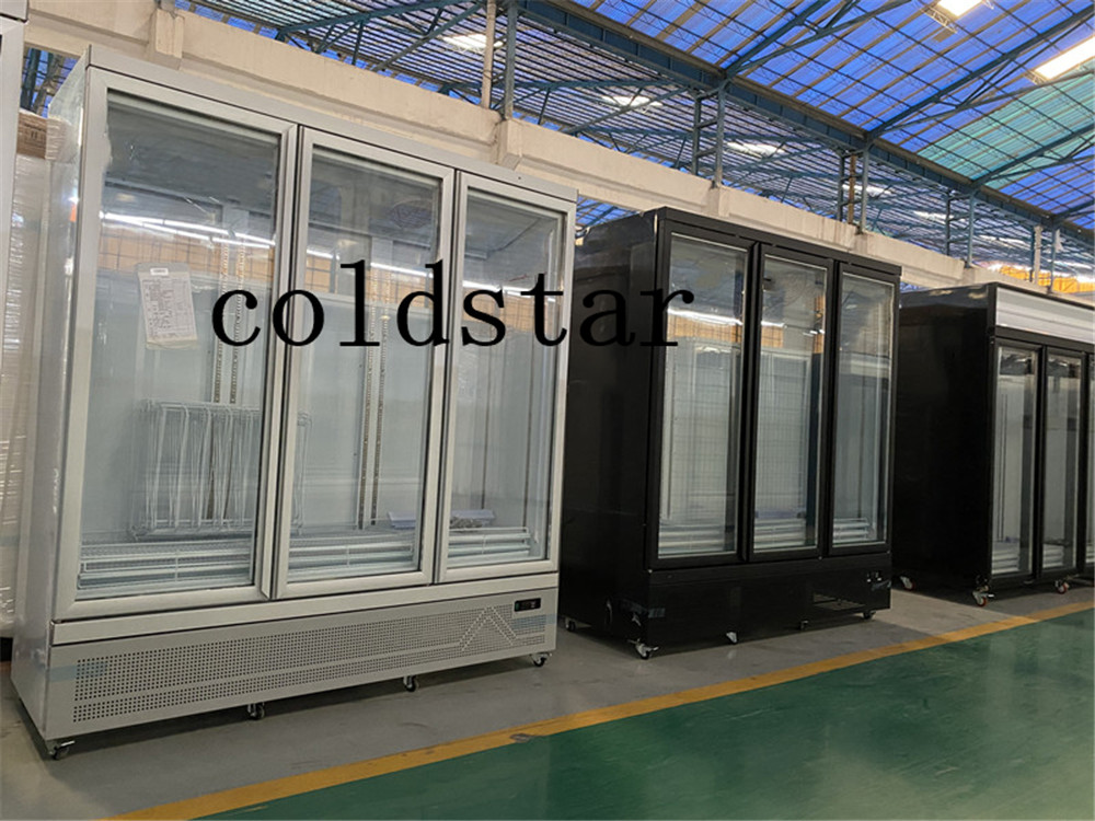 Triple Glass Door Display Freezer Cooler Drink Milk Beverage Refrigerated Showcase With Fan Cooling