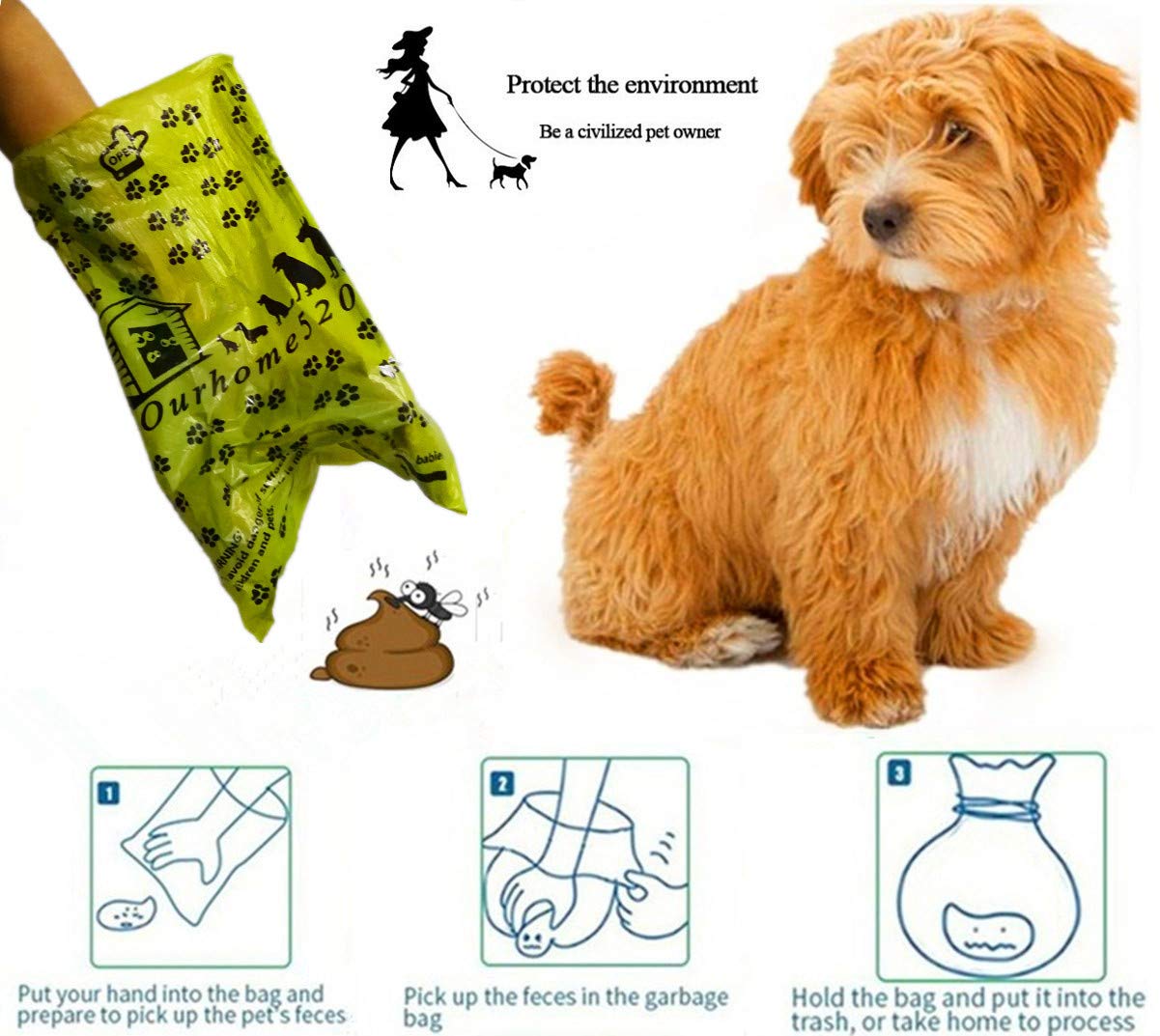 Biodegradable custom puppy waste bag printed scented poop bags