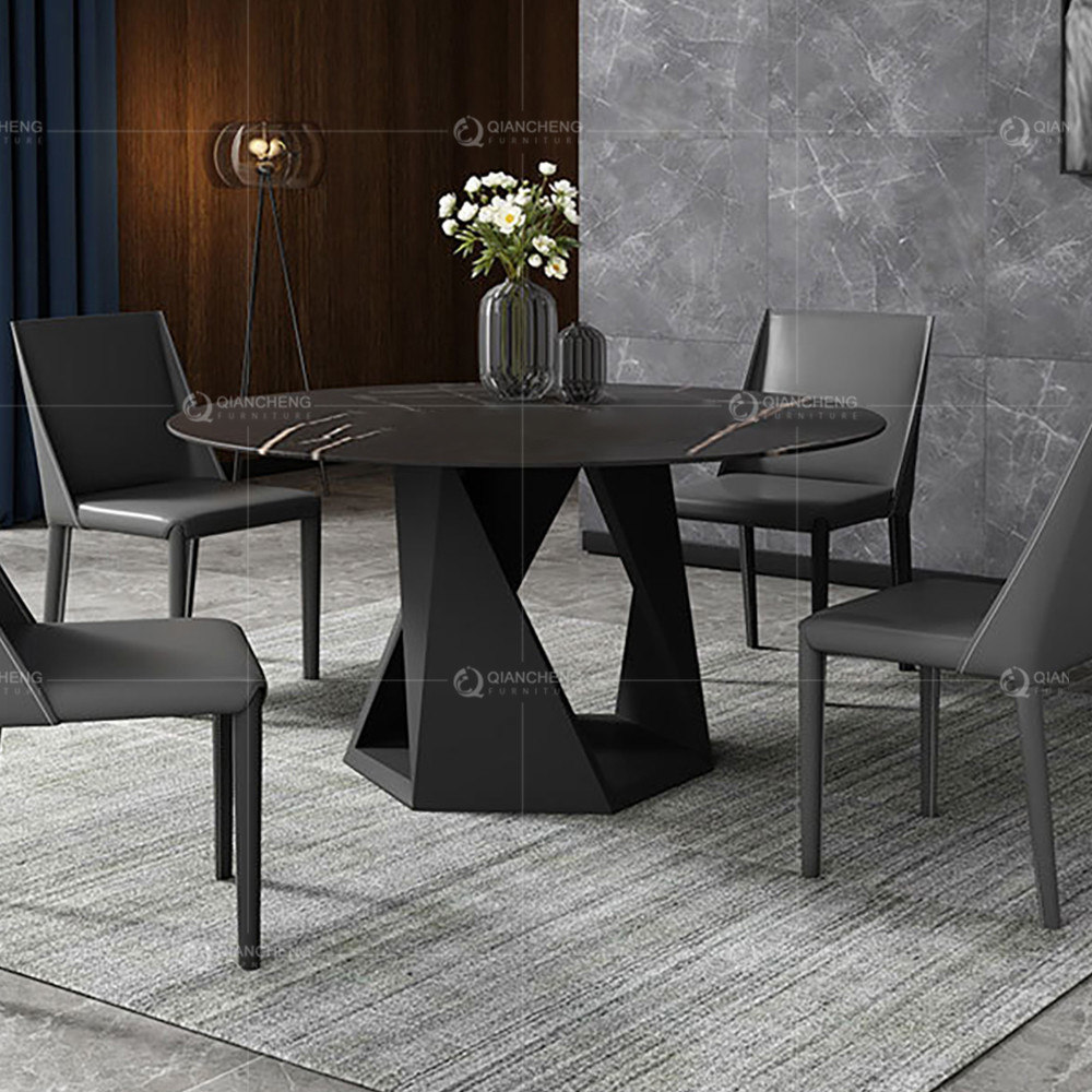 Luxury Marble Dining Table Black Metal Base Dining Furniture