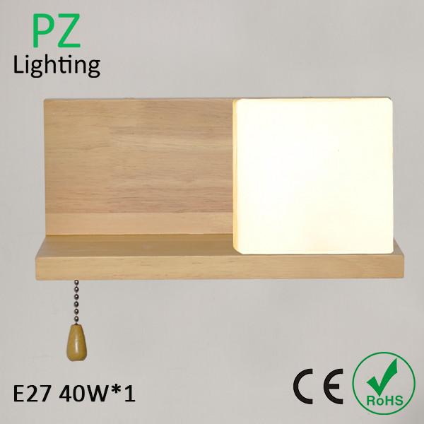 Oak wood wall lamp with hand blown white glass shade E27 40Wx1 CE/ROHS Made in