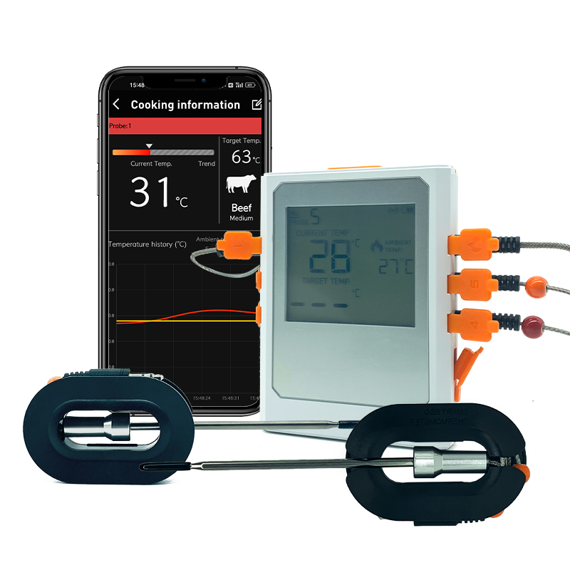 Wifi Smart Wireless Meat Long Range Remote Thermometer For Oven, Grill, Kitchen, BBQ With Rechargeable Battery