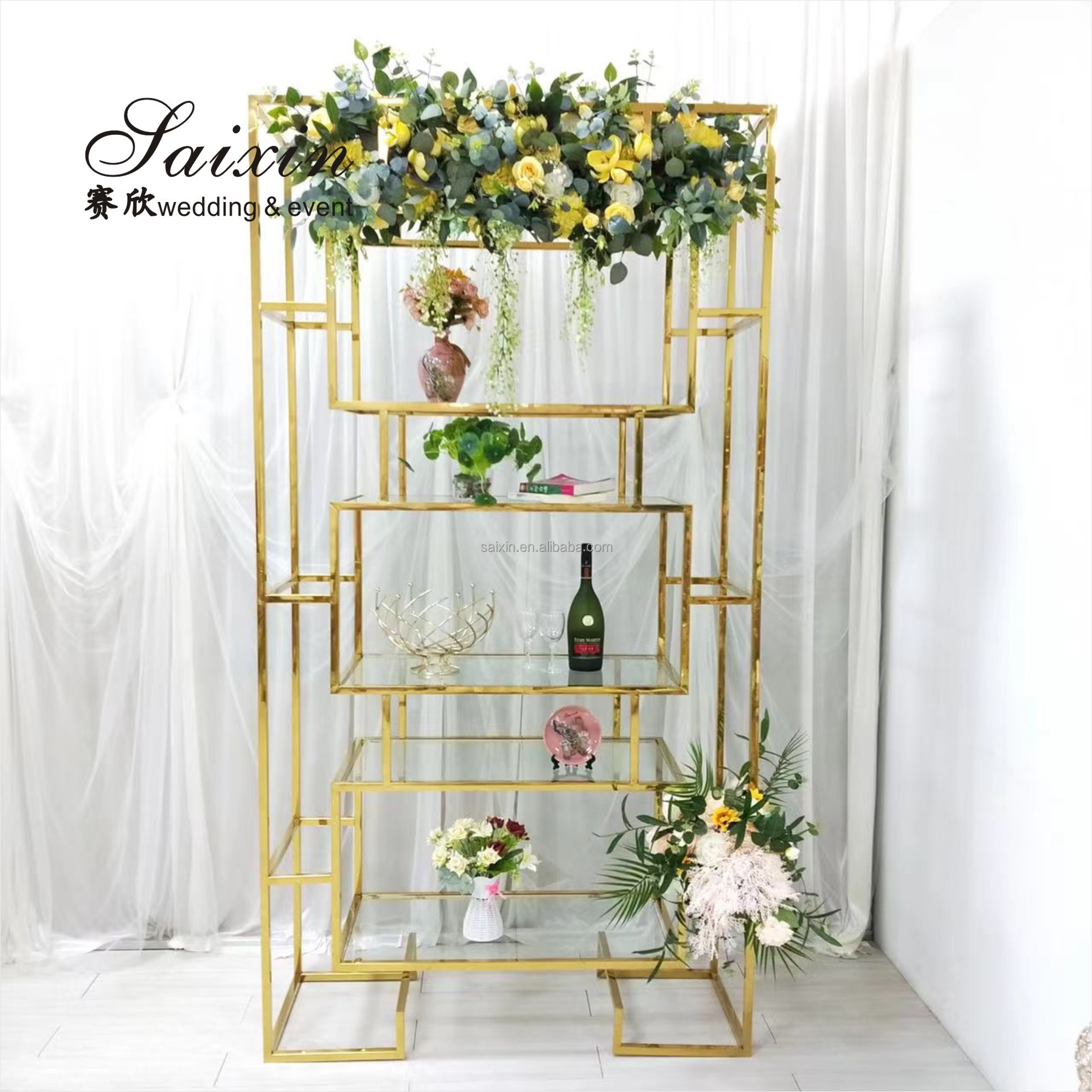 European wedding stage decoration style stainless steel cake stand set