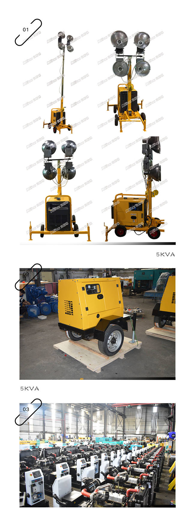 Air Cooled 76m Portable Generator Light Tower , Diesel Generator Light Tower