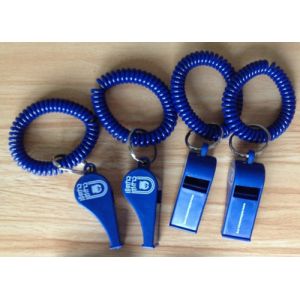 Popular Sales Blue Plastic Wristband Coiled Holder Custom Imprinted Whistle