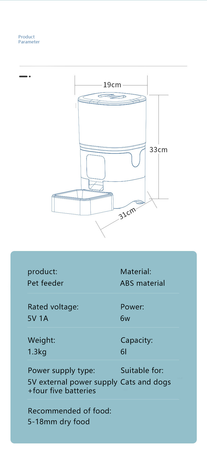White ABS 6L Smart Cat Feeder Automatic Pet Camera Feeder For Small Animals