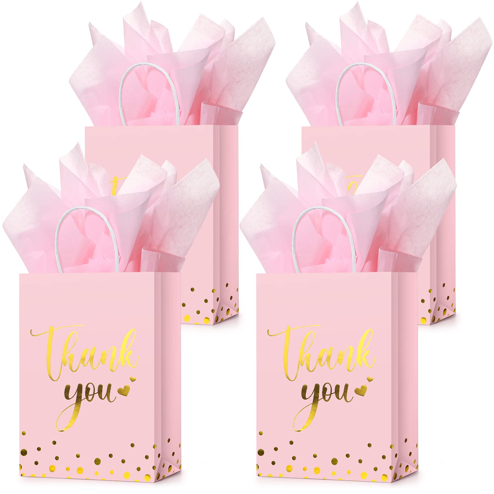 Gravure Printing Custom Color Pink Paper Thank You Gift Kraft Paper Bags With Logo Print