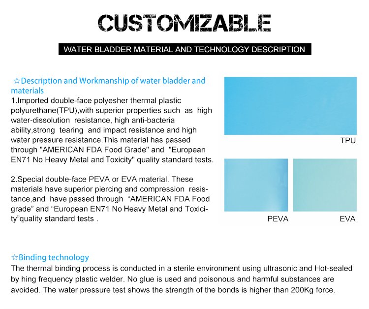 OEM ODM TPU Hydration Pack Bladder Compressive resistance to abrasion