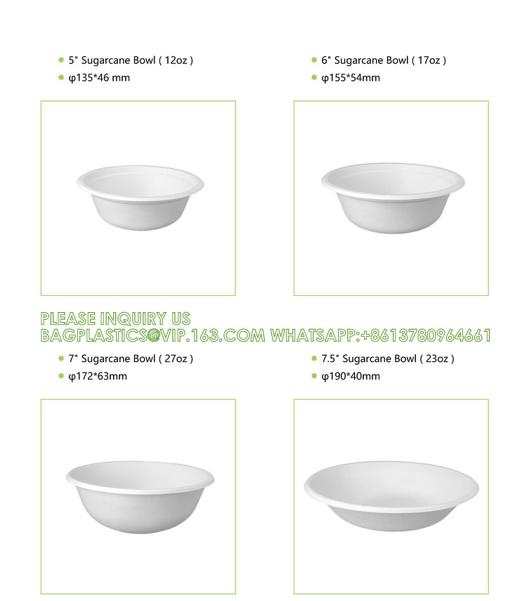 Biodegradable Disposable Compostable Sugarcane Bagasse Food Container Paper Pulp Bowl 12oz 24oz 32oz Round Salad