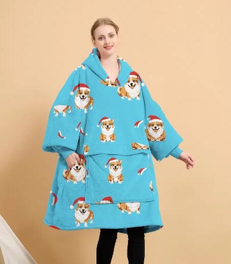 Animals Luxury Plush Flannel Hoodie Blanket Warm Adults Oversized Hoodie Blanket