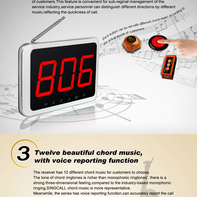 China manufacturer wireless calling equipment with 1 key service caller and touchable display receiver