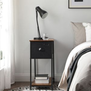 Long Side Table with Fabric Drawer, Industrial End Table with Drawer, Side Table