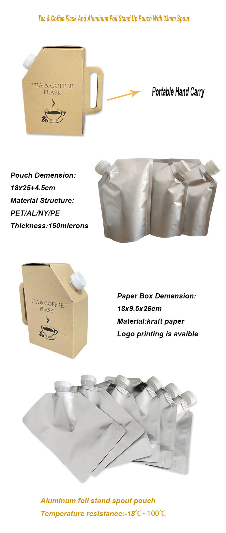 Aluminum Foil Coffee Spout Pouch / Hot Coffee Box Dispenser Coffee Spout Pouch hot Coffee Box Dispenser Coffee Bag