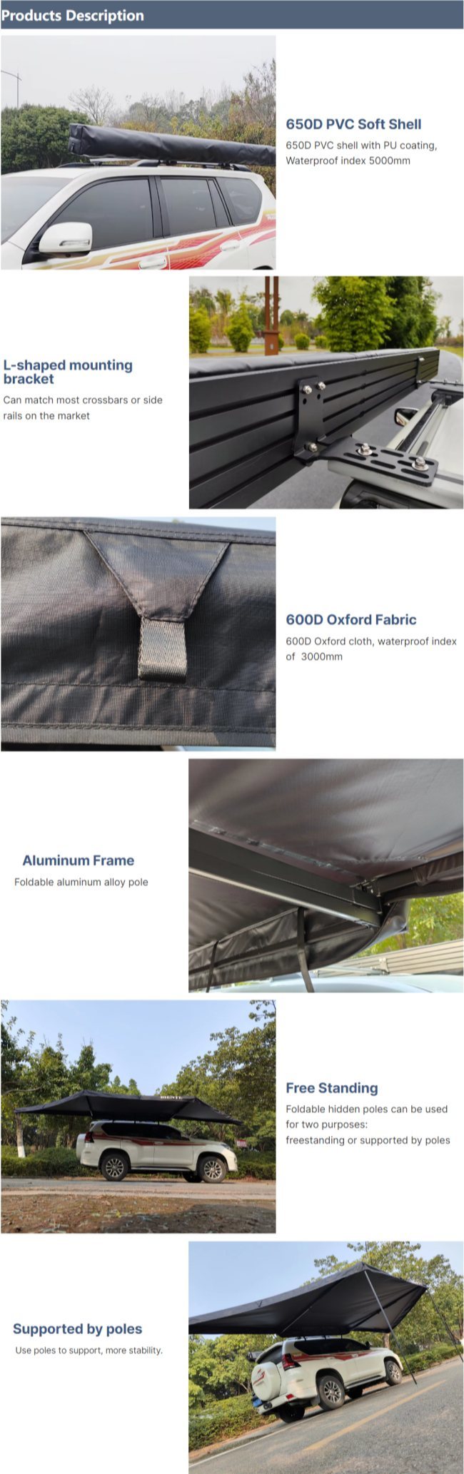 5-6 People Free Standing 180 Degree Car Awning For Outdoor Camping