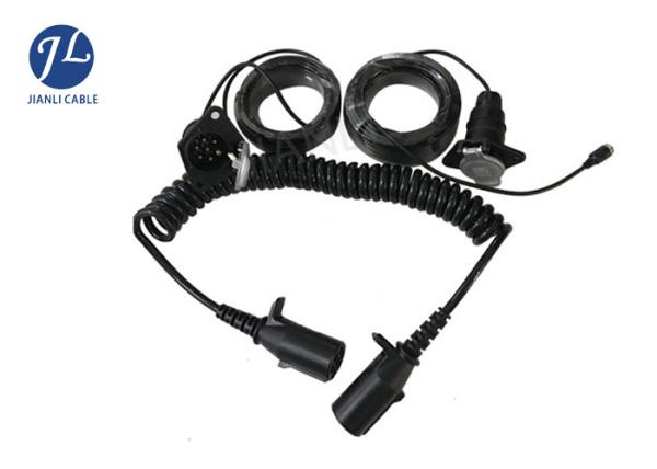 PU Jacket 7 Pin Coiled Power Cable , Truck Trailer Extension Cable With Plastic