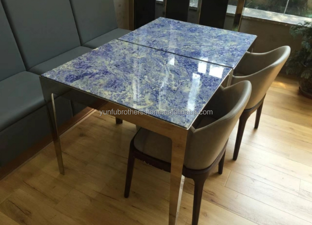 Modern Luxury Brazil Hotel Kitchen Countertop Dark Blue Sapphire Marble Stone Big Slab