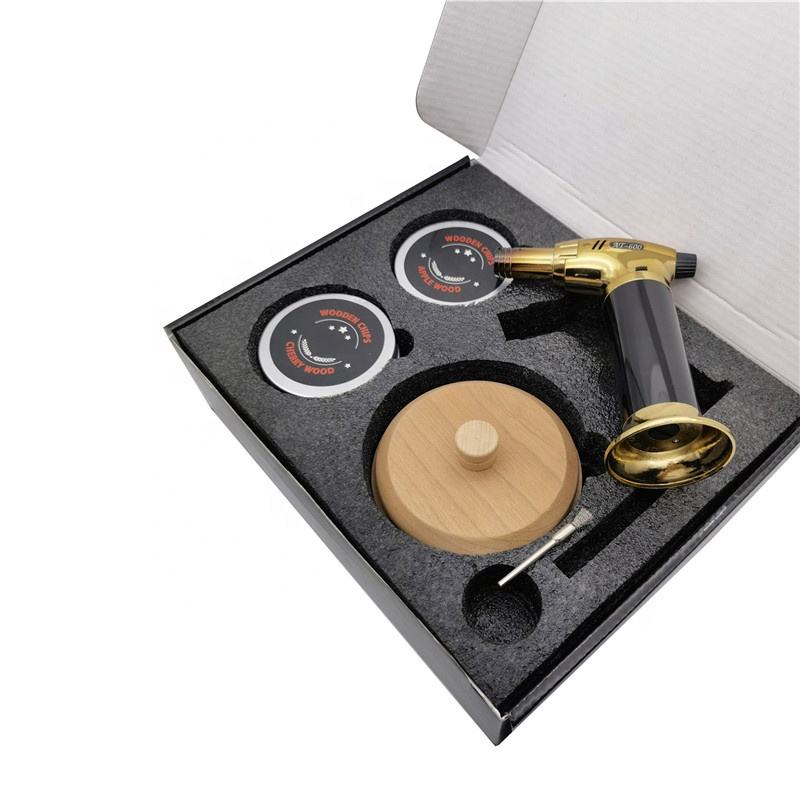 New Design Wood Drink Cocktail Smoker with Torch Bartender Kit Whiskey Cocktail Smoker Set For Home Bar