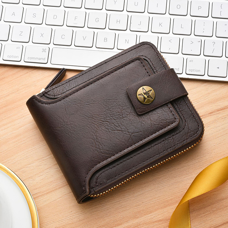 OEM Men's Leather Wallet with Nylon Lining Short Wallet