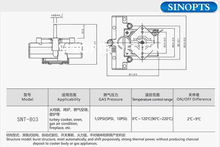 Gas Control Thermostatic Valve for Heater and Gas Fryer