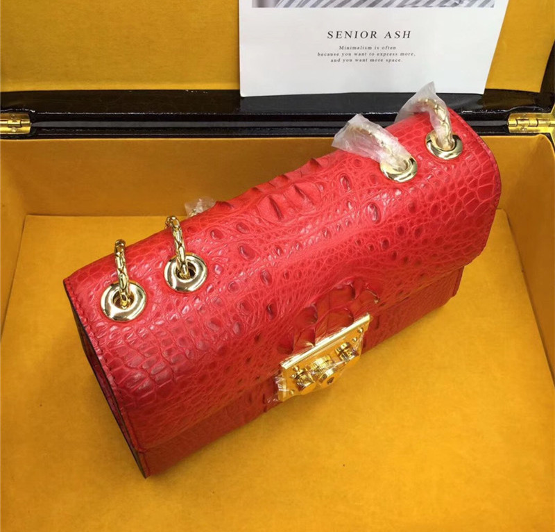 Exotic Crocodile Skin Women's Small Purse Genuine Alligator Leather Lady Flap Bag Chain Belt Female Cross Shoulder Bag