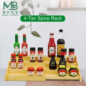 Bamboo Four Layer Expandable Condiment Cutlery Storage Box Rack For Household