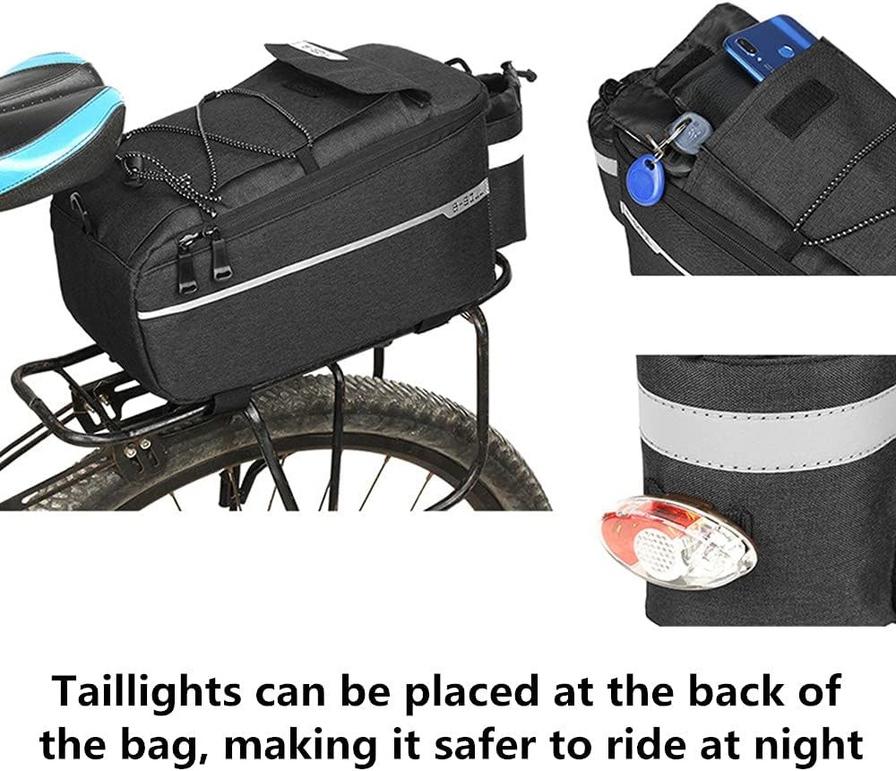 Bike Rear Rack Bag 10L Insulated Bike Trunk Cooler Reflective Bicycle Rear Seat Cargo Bag Water Resistant Bike