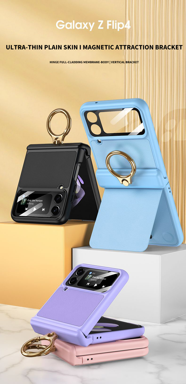 Ultra-thin Vegan Skin Magnetic Suction Bracket Flip Case for Samsung Flip 4 2023 5G