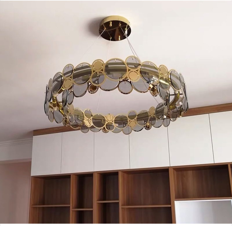 Modern chandelier lighting smoke gray glass round luxury crystal ceiling chandelier lighting(WH-CY-213)