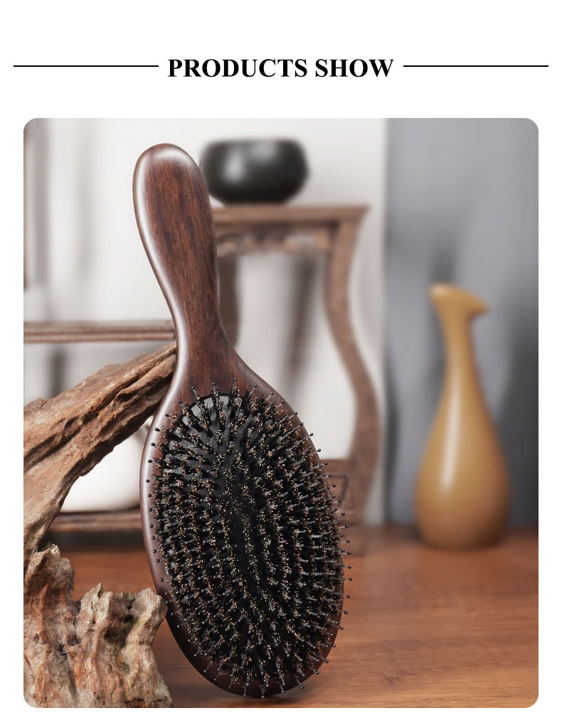 Black Sandalwood And Natural Wood Boar Bristle Hair Brush For Massage