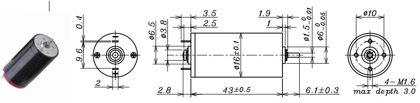 DC Brush Coreless Motor.Coreless DC Metal Brush motor D16mm L43mm 9V3V6V26V12V