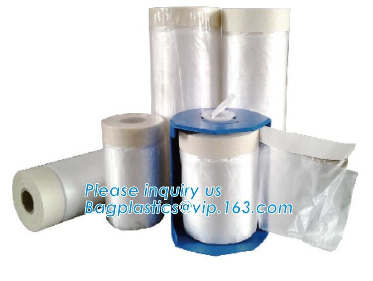 Disposable PE pre-taped self static cling masking film, Cover mask plastic drop film PE protection film with tape, BAGEA