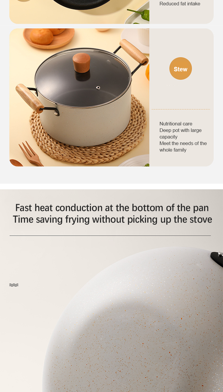 Kitchen Maifan Stone Coating Cast Iron Pot Set With Wooden Handle