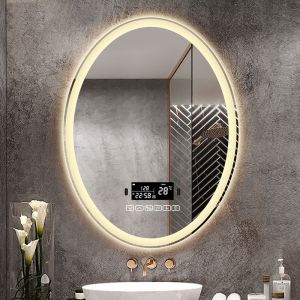 China Customized Touch Sensor Bathroom Mirror Wall Mounted Oval Backlit Bathroom Mirror 4000K 5000K on sale