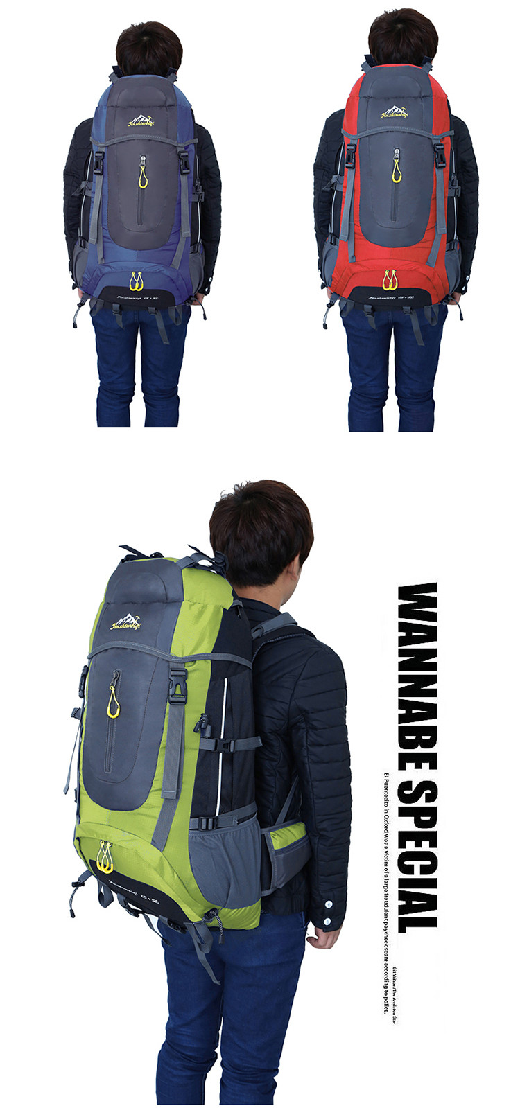 Large 45L Waterproof Hiking Backpack 500PCS Lightweight Packable Backpack