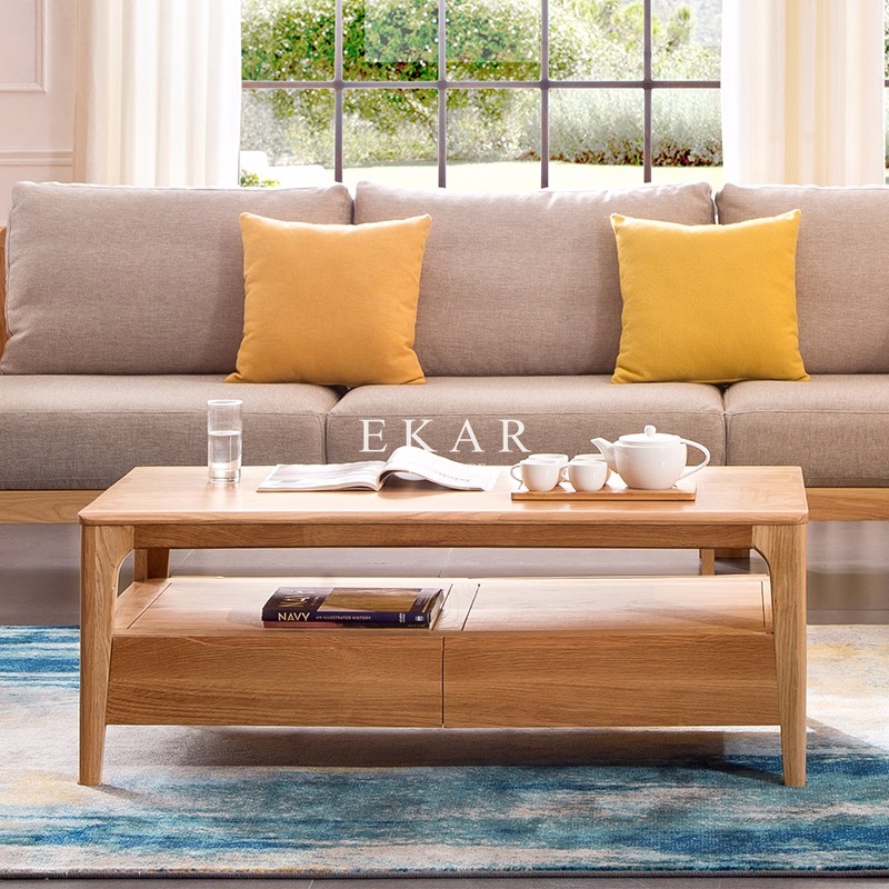 Solid Oak Wood 2 Drawers Sofa Table Center Table