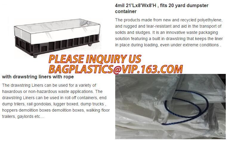 Waste Disposal Dumpster, Open Top Roll Off Drawstring Container Liners, Dumpster Liners, Facility Liners