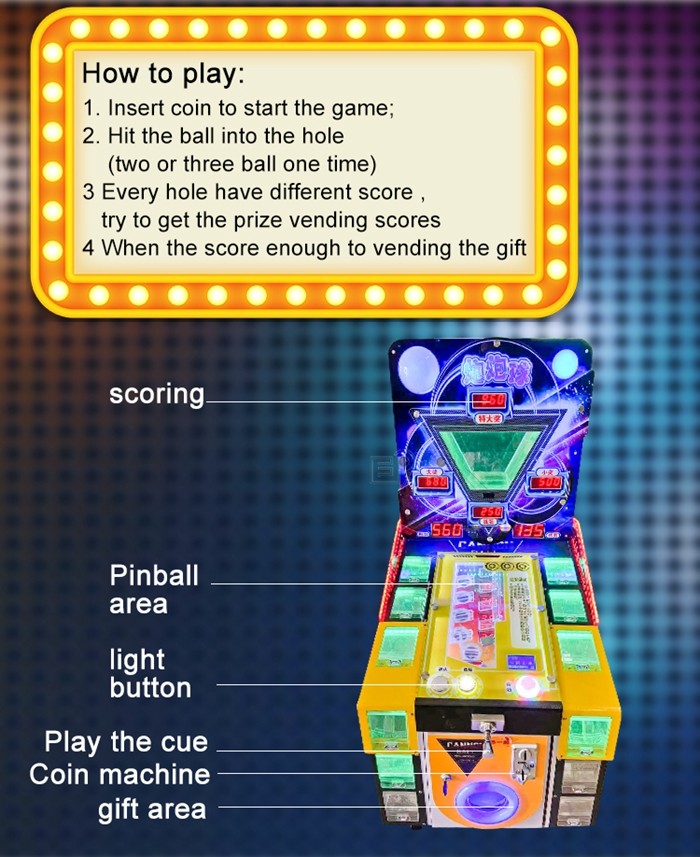 100W Coin Operated Amusement Arcade Machine Cannonball Kids Game Machine
