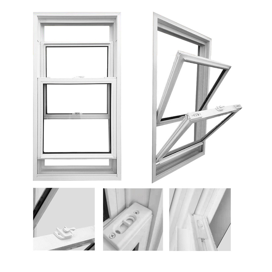 Modern Standards Customized UPVC Double Hung Glass Window Tempered Glass