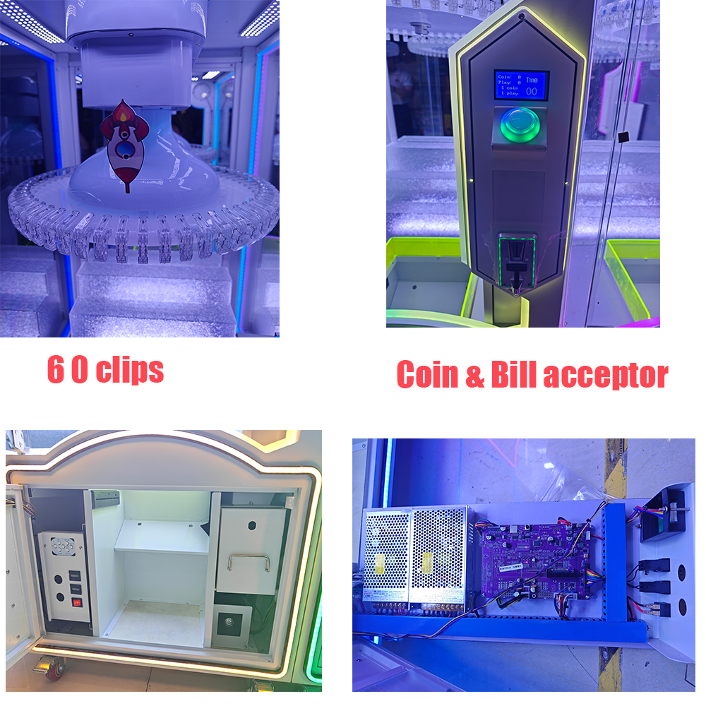 Playfun New 60 Clips Coin Operated Vending Clip Wheel Lucky Clips Space Shuttle Prize Games Machine