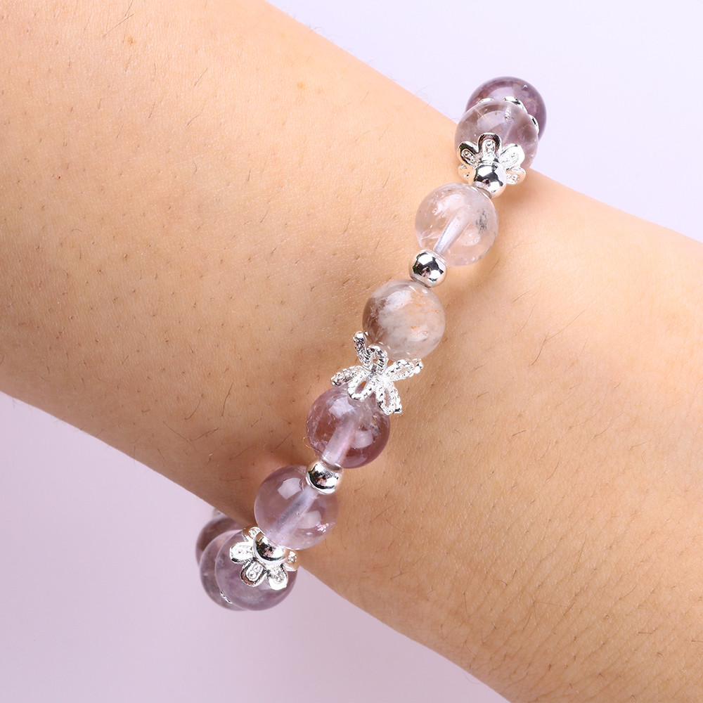 Handmade DIY Lavender Azeztulite Natural Stone Bead Bracelet For Gift
