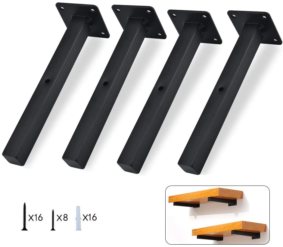 Customized Industrial Floating Shelf Bracket Wall Mounted Metal Shelving Supports in Black