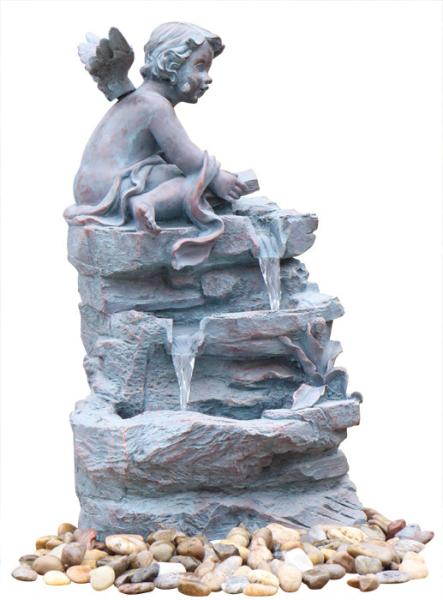 Angel On Rock Waterfall Resin Garden Fountains with LED Light Anchor Falls